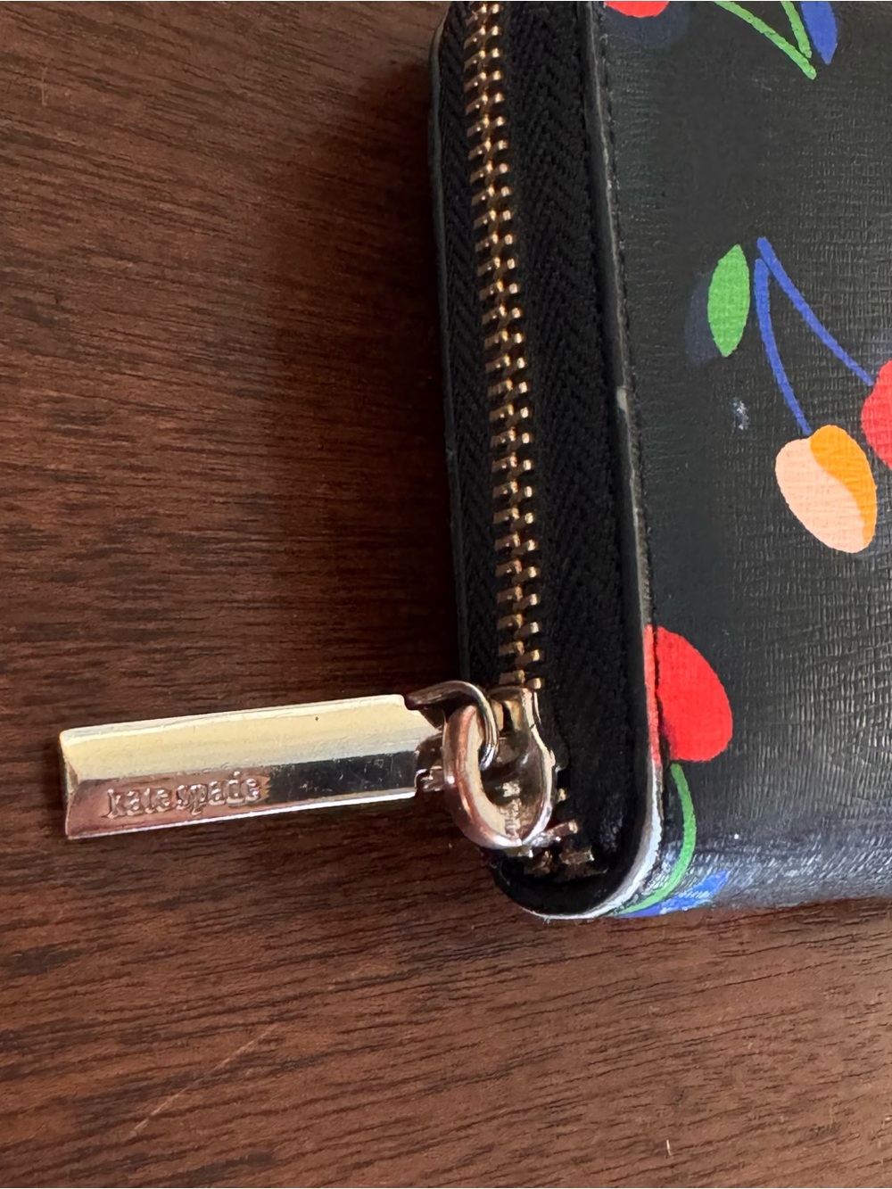 Kate Spade Spencer Cherries Zip Continental Wallet Black Leather Colorful Print - Picture 4 of 8